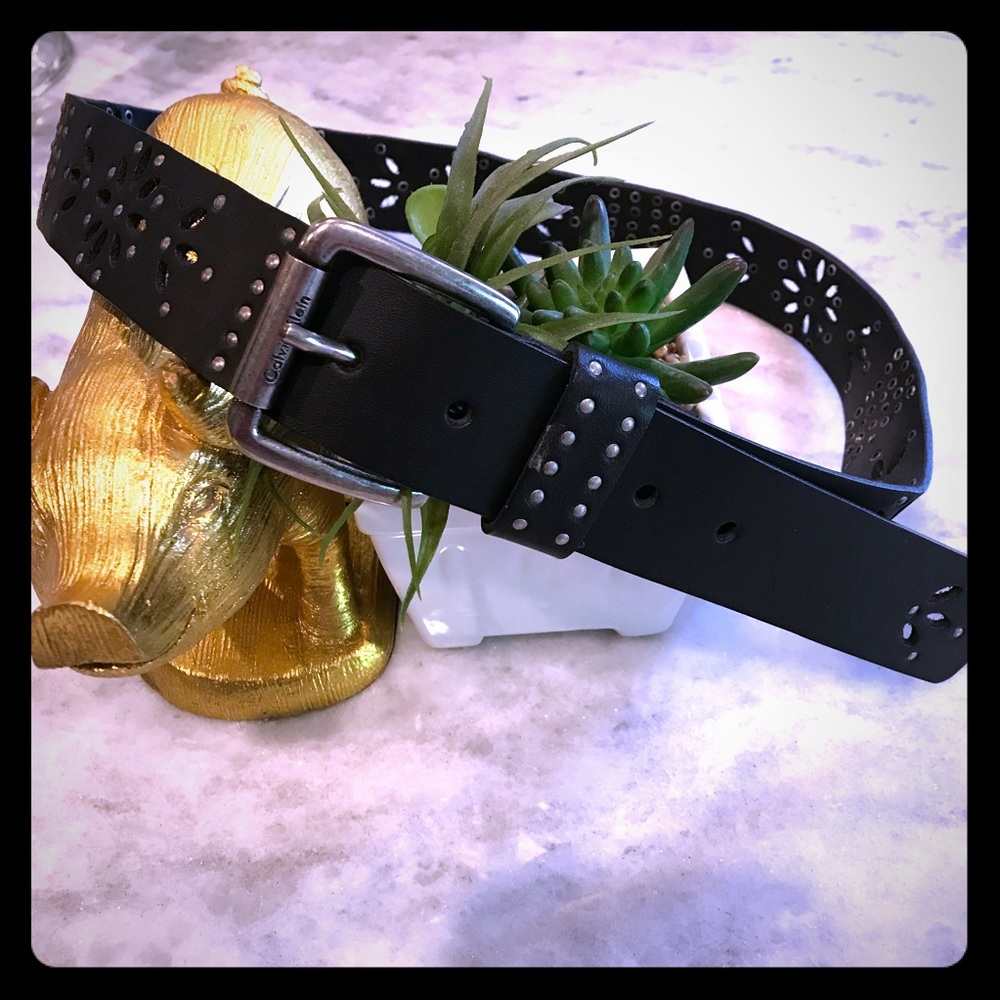 🌸 Calvin Klein Leather Black Studded Belt (M) 36 Waist 2D1
